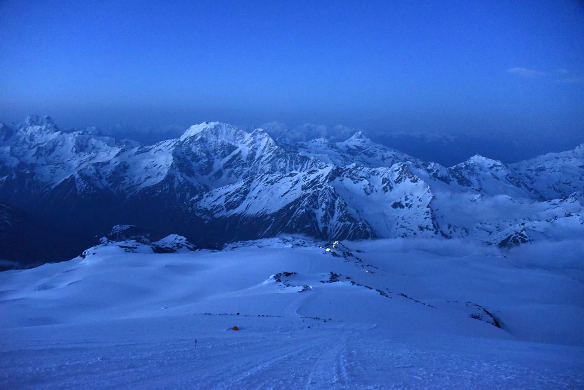 01B Looking Back At Garabashi Cable Car Station With Mounts Ushba, Donguz-Orun, Nakra-tau, Cheget, Tsalgmili From Near Beginning Of Mount Elbrus Climb